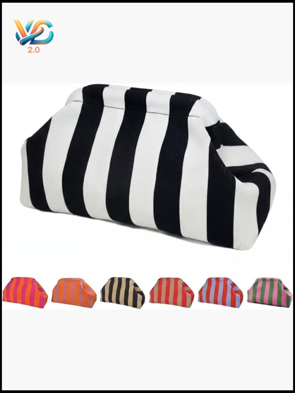 Striped Woven Clutch Purse Women Summer Crochet Evening Handbag Dumpling Style